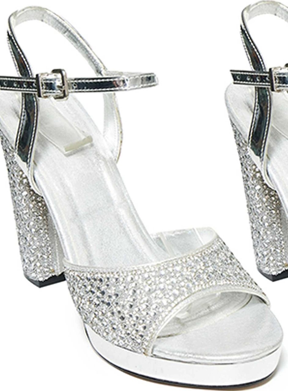 Bestello Taşlı Neolit Taban Kalın Topuklu Ayakkabı 331-390 Kadın Ayakkabı Gumus