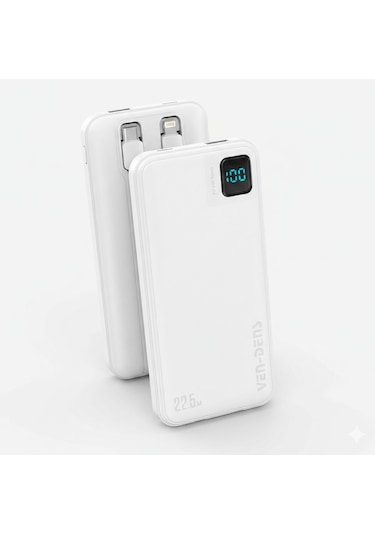 Ven-dens Vd-pb061 20000mah Premium Powerbank Dahili Çift Kablolu BEYAZ