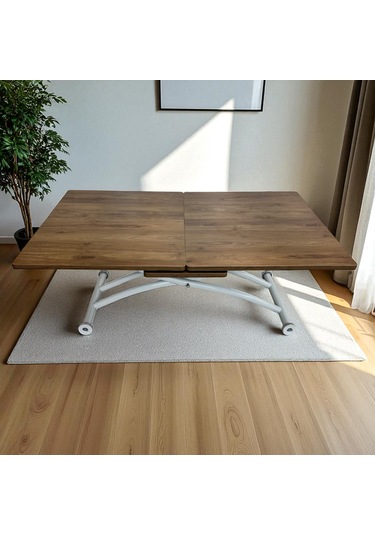 Ortadan Açılır Akıllı Masa Üst Mdf Ceviz Alt Ayak Beyaz