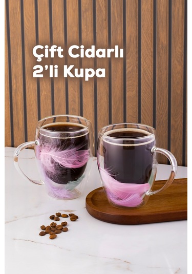 Perotti 16796 Double Feather Çift Cidarlı Kupa 2 Adet 350 Ml Şeffaf