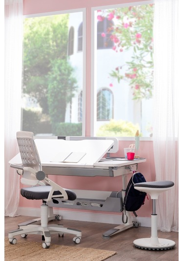 Sirius Simple Yükseklik Ve Eğim Ayarlı, Bilgisayar Ve Ofis Masası, Modern Beyaz Çalışma Masası Gri Gri