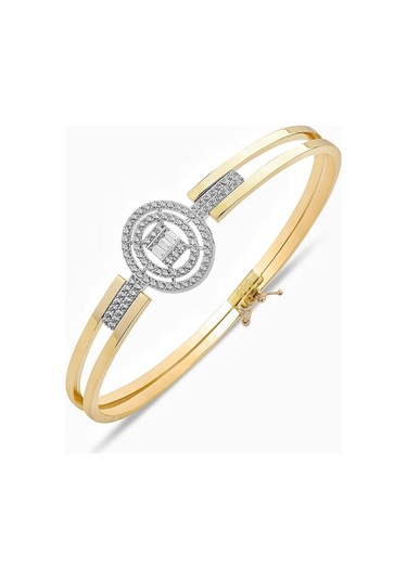 Pırlanta Modeli Oval Baget Taşlı Kelepçe Altın Bilezik Bileklik Altın - Yeşil