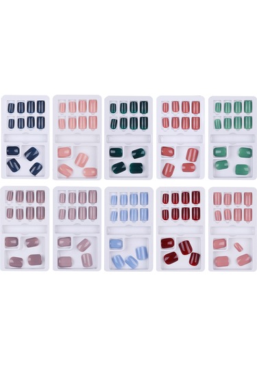 Qingmipy 12 Adet Tek Renk Tirazlı Abs Tırnak Seti - Yeniden Kullanılabilir, Kolay Tak-çık, Profesyonel Manikür Aletleriyle F648-3