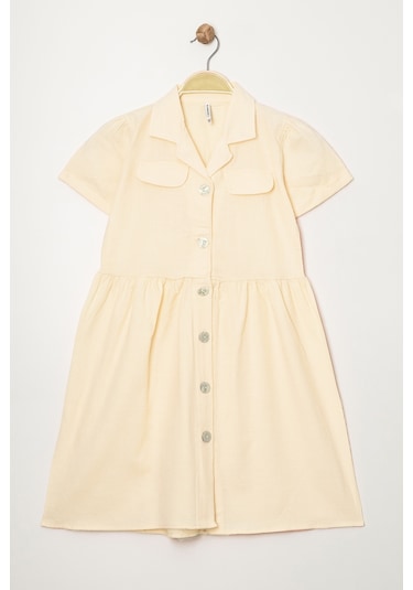 Kız Çocuk Pamuk Elbise 12195 Ekru