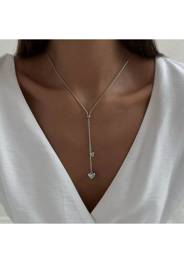 Gold Plaza Jewelry 925 Ayar Gümüş Kalpli Boyun Kolye 253124145 Gri