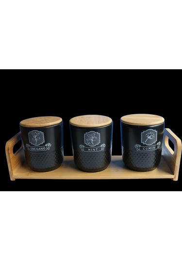 Bambu Standlı 3'lü Baharat Seti Pera Beyaz