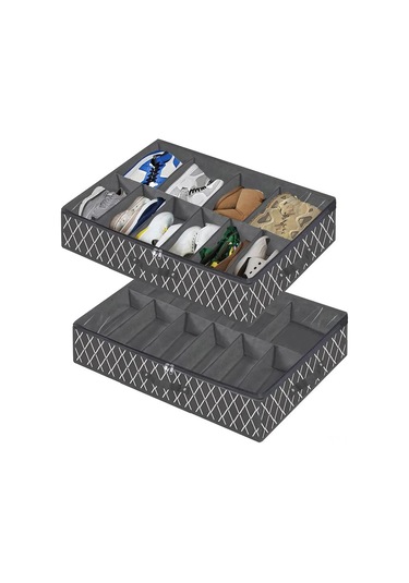 Yatak Altı Ayakkabı Organizeri Düz Fermuarlı Toz Geçirmez Nonwoven Kumaş 10 Bölmeli Yumuşak Bölme Yatak Altı Ayakkabı Kutusu Spor Ayakkabılar İçin - Siyah Diğer