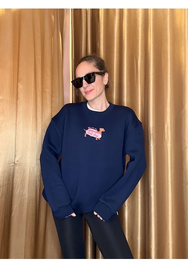 Ali Butik Lacivert Dog Nakış İşlemeli Şardonlu Sweatshirt Lacivert
