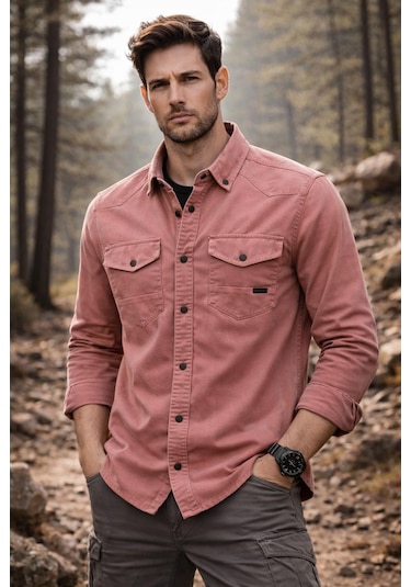 Classics Men Yxc Uzun Kol Slim Fit Erkek Kot Gömlek - 7467 Pudra