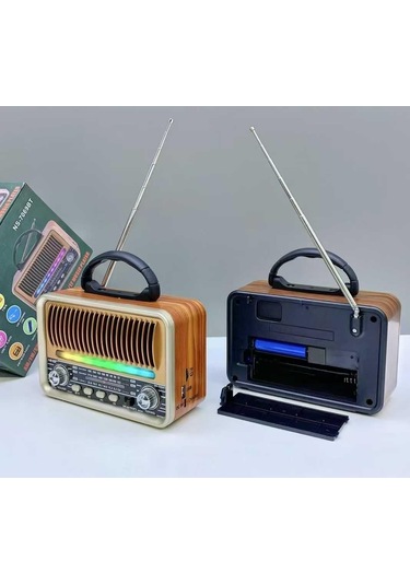 Ns-7069 Orta Boy Retro, Nostaljik, Ahşap Tasarım Bluetooth Hoparlörlü, Şarjlı, Taşınabilir Fm/am Destekli Radyo-444