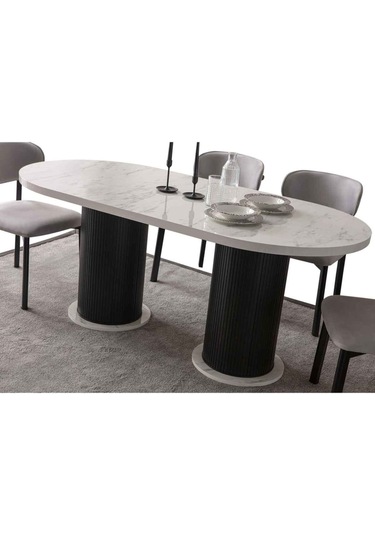 Parian Modern Yemek Masası 4 Sandalye Takım Mermer