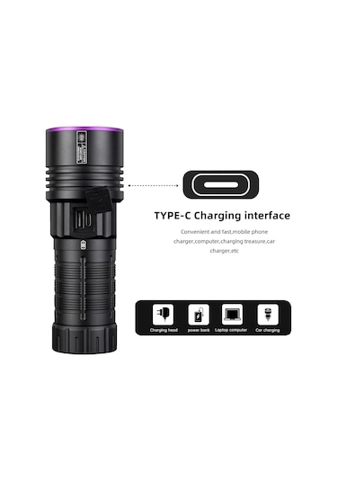 Profesyonel 90watt Uv 365nm Değerli Taş Tespit Powerbank & Led Fener Siyah
