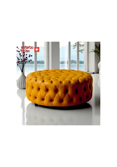 Smarto Relax Puf Evolene Ayaksız Kapitoneli Dekoratif 100x45 Cm Sarı Sarı