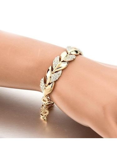 18 Ayar Altın Yaprak Bileklik Moda Düğün Takı Kadın Pırlanta Bileklik Kadın Bileklik Sarı Altın