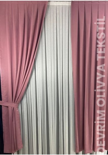 Devrim Olivya Tekstil Lüks 1. Sınıf Düz Dikim Gül Kurusu Ada Fon Perde Gülkurusu
