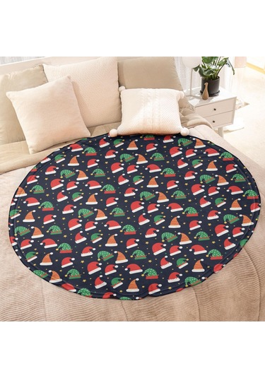 Noel Desenli 60 İnç Yuvarlak Flanel Battaniye, Yetişkin Ve Çocuk İçin, Yumuşak, Rahat Ve Hafif Noel Şapka Yıldızı