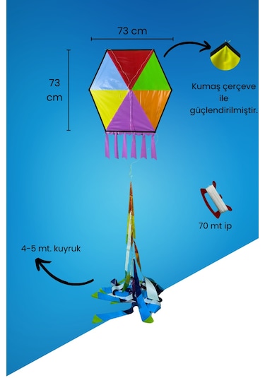 Kumaş Çerçeveli Altıgen Uçurtma - Karmarenk