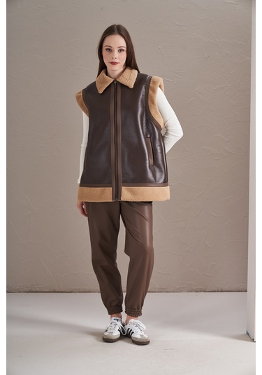 Kürklü Yelek Kahve Kahve