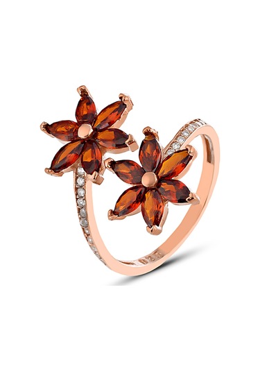 Zanaatsilver 925 Ayar Gümüş Garnet Taşlı Rose Nilüfer Kamelya Çiçeği Ayarlanalabilir
