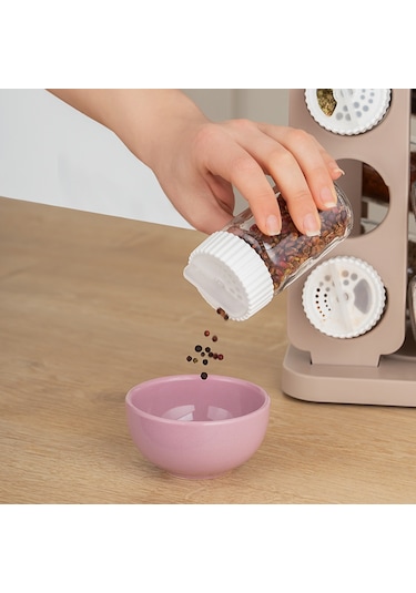 Porsima 1078 Kare Döner Standlı Döner Kapaklı Cam Baharatlık Cap Beyaz - Cappucino