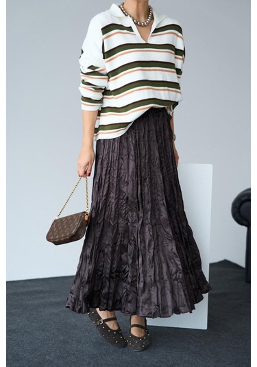 Saten Uzun Etek - Kahve Kahve