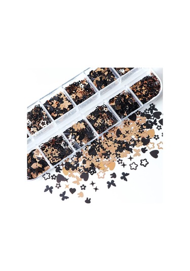 Siyah Ve Gold Tırnak Süsleme Folyo Pulları Karışık Dizayn Kelebek Kalp Tavşan Yıldızlar Nail Art