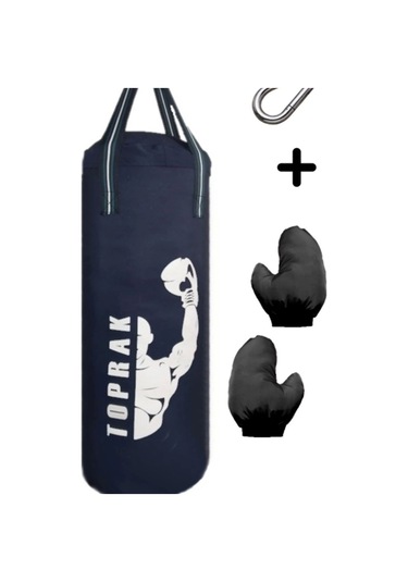9-13 Yaş Boks Torbası 60cm Çocuk Boks Torbası Eldiven+karabina Hediyeli Lacivert