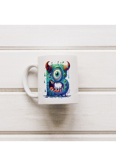 B Harfi Bardak, Sevimli Canavarlar Harflı Bardak Hediyesi Porselen Beyaz