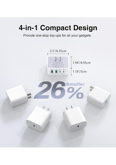 Usb C Şarj Cihazı İnce Düz 40w 4 Portlu Duvar Şarj Cihazı 2 Pack Tip C Fast Charger Cube
