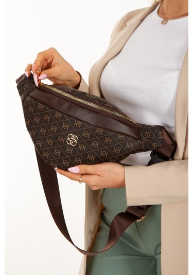 Newish Polo Kadın Desenli Çapraz Omuz Askılı Bel Ve Omuz Çantası - New345 Kahverengi