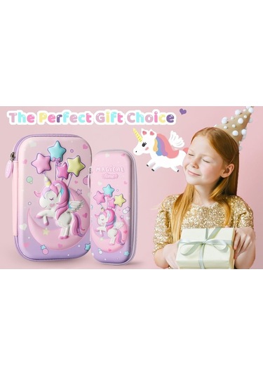 Unicorn Kabartmalı Çok Bölmeli Kalemlik 21 X 16 X 5 Cm Pembe 2025 Pembe