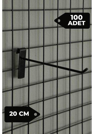 20 Cm 100 Adet Siyah Tel Pano Kancası Raf Askısı Siyah