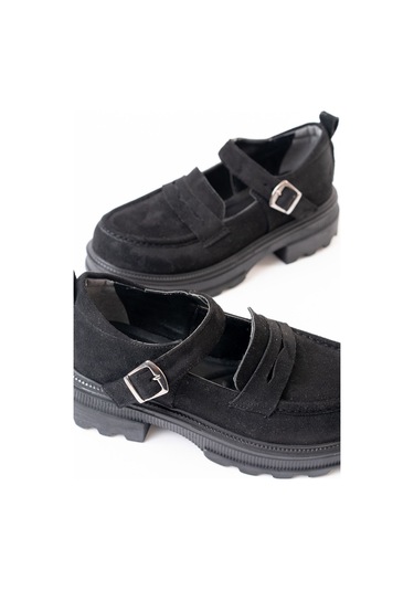 745-771 Siyah Süet Kadın Günlük Yüksek Tabanlı Loafer Ayakkabı Siyah