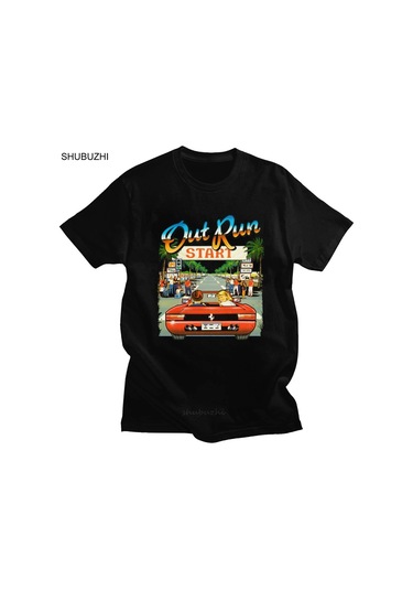 Shubuzhi Japon Arcade Out Run T-shirt Erkek Vintage 80s Kısa Kollu Pamuk T-shirtblack Black