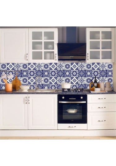 Mutfak Tezgah Arası Kendinden Yapışkanlı Folyo Kaplama Lacivert Fayans Desen 60cmx100cm