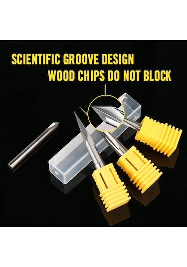 Xurunkeji Cnc Freze Uçları Seti 1/4 Sap, Gravür Ahşap Oyma Freze Ucu 6mm Ve 4mm, V-yiv, Profil Ucu, Tungsten Çelik - 4 Adet
