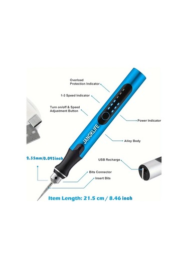 Xuweiwei Mavi 54 Parca Usb Sarj Edilebilir Tasinabilir Elektrikli Mikro Zımpara Kalemi 3 Hiz Ayari Taslama Parlatma Oyma Dıy El Sanatlari