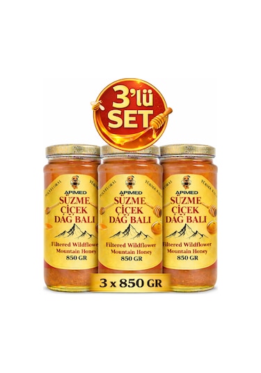 Süzme Çiçek Dağ Balı 3 Lü Set 3 850 Gr Bitlis Hizan Doğal Bal