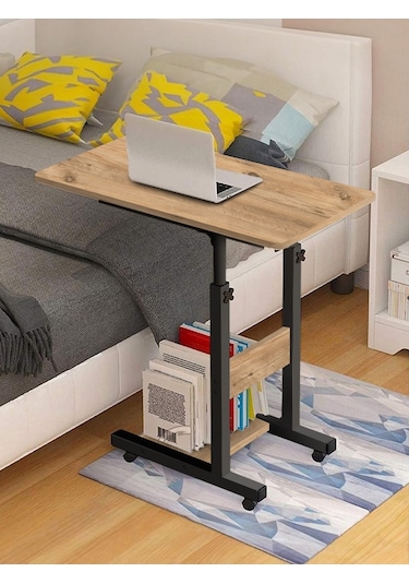 Yükseklik Ayarlı Yatak Sehpası - Atlantik Çam Tekerli Atlantik Çam