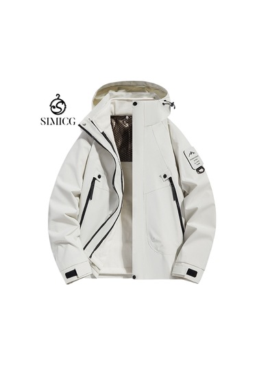 Çıkarılabilir Kapüşonlu Ve Su Geçirmez Erkek Rüzgarlığı Beyaz
