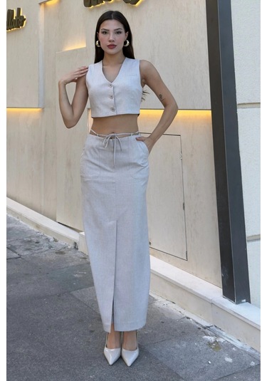 Bağlama Detaylı İkili Takım 46139-bej Bej