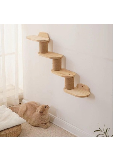 Suntek Kedi Duvar Rafları 4 Adım Ahşap Basamakları Tırmanma