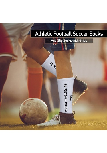 Yuntech01 3'lü Yapışkan Futbol Çorapları - Polyester Malzeme - 39-46 Beden Beyaz