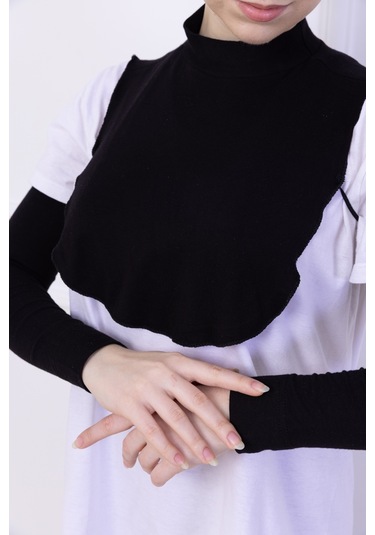 Balıkçı Yaka Boyunluk Siyah - Dik Yakalı Kadın Tesettür Penye Yarım Body Viskon Hijab Siyah