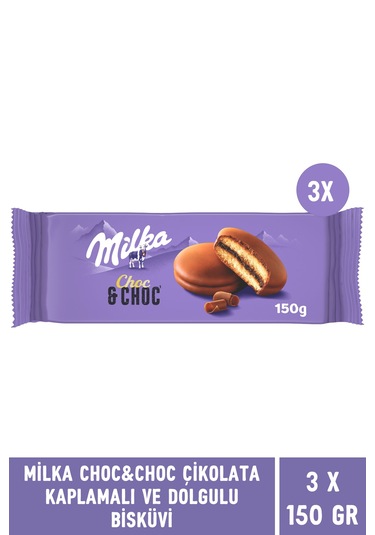 Milka Choc & Choc Çikolata Kaplamalı ve Dolgulu Bisküvi 3 x 150 G