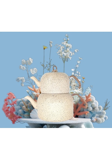 8250 Andıamo - Xl Boy - 4 Parça - Bio Granit, Sağlıklı Pfoa, Ptfe Free Çaydanlık Seti Kum Beji Bej