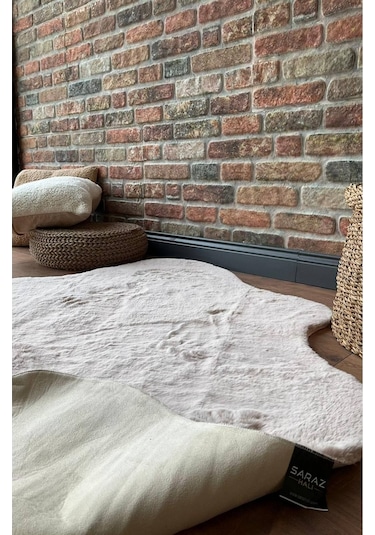 Saraz Halı Tavşan Tüyü Post Peluş Ultra Yumuşak Post Puffy Kum Beji