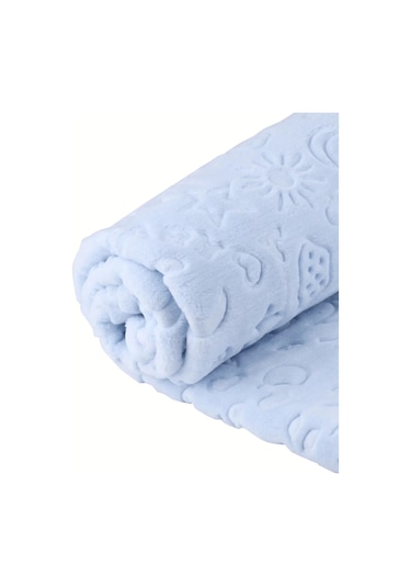 Mavi Bebek Çocuk Battaniyesi Kabartmalı Yumuşak İnce Mevsimlik 90 x 110 CM Örtü Mavi