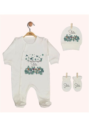 Pia Baby Gl 1943-02 İsme Özel Beşli Tulum Set Krem