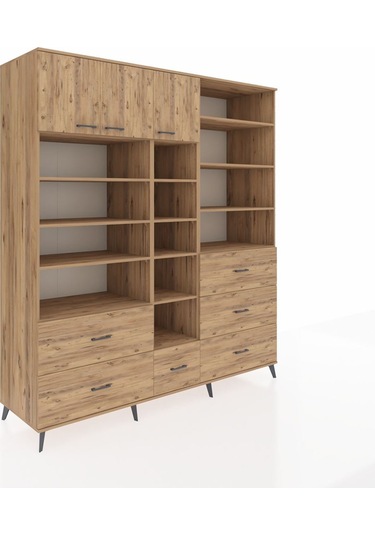 Kronos Dolap 17 Raflı 6 Çekmeceli 3 Kapaklı 220x59x243 Çam-çam/çam Atlas Çam/atlas Çam